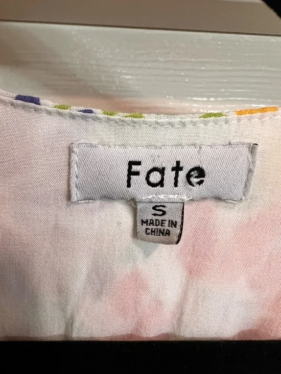 Fate Boho Floral Mini Shift Dress S - V Neck Long Sleeve Ruffled Hem Lined - Picture 2 of 6